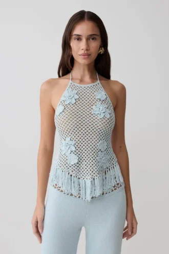 Top halter de croché Miley – Azul aguamarina claro