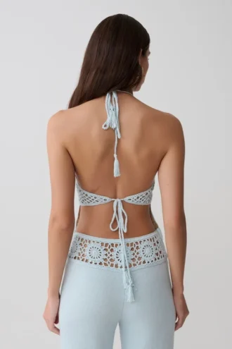 Top halter de croché Miley – Azul aguamarina claro