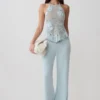 Pantalones de pierna recta con cintura de ganchillo Miley – Azul aguamarina claro