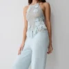 Pantalones de pierna recta con cintura de ganchillo Miley – Azul aguamarina claro