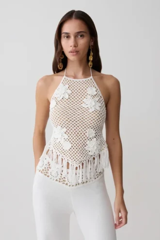 Top halter de croché Miley – Marfil