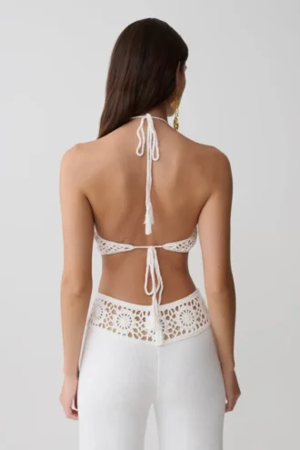 Top halter de croché Miley – Marfil