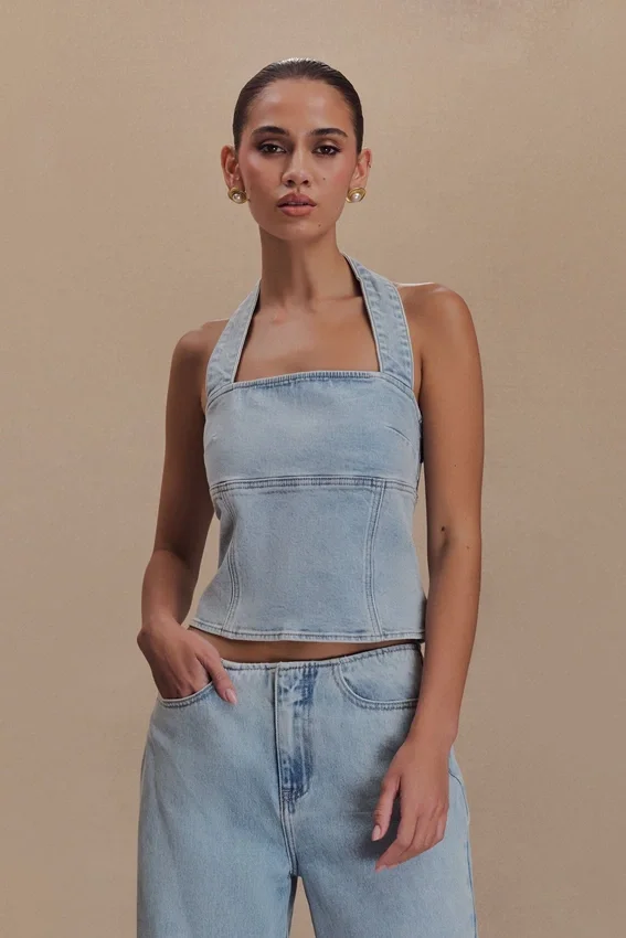 Top halter de Denim Dayna – Azul claro Top halter de Denim Dayna – Azul claro
