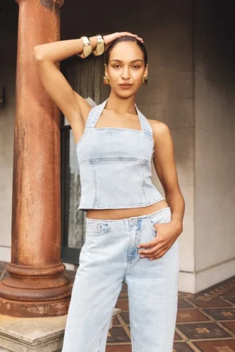 Top halter de Denim Dayna – Azul claro