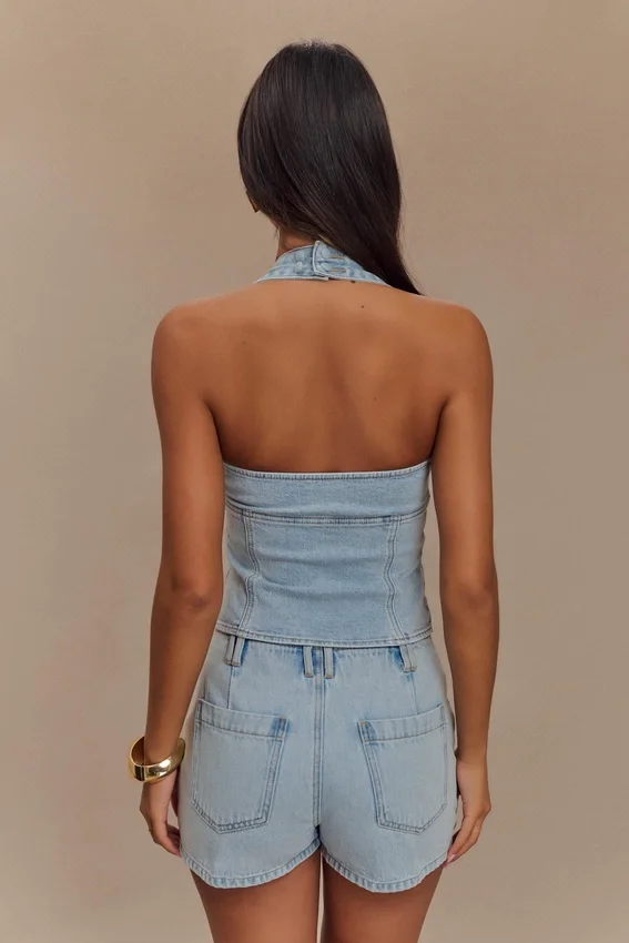 Top halter de Denim Dayna – Azul claro Top halter de Denim Dayna – Azul claro