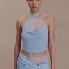 Top halter de encaje y punto Lucy – Azul aciano