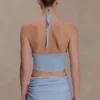 Top halter de encaje y punto Lucy – Azul aciano