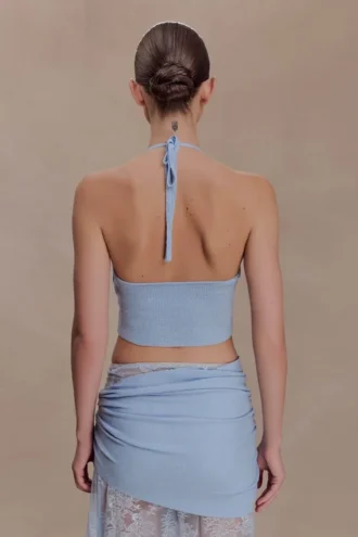 Top halter de encaje y punto Lucy – Azul aciano