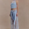 Top halter de encaje y punto Lucy – Azul aciano