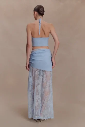Falda de encaje y punto Lucy – Azul aciano