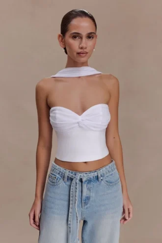Top halter de gasa y lino Talia – Blanco
