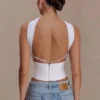 Top halter de gasa y lino Talia – Blanco Top halter de gasa y lino Talia – Blanco
