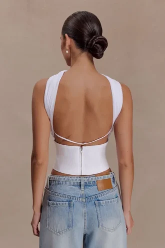 Top halter de gasa y lino Talia – Blanco