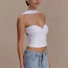 Top halter de gasa y lino Talia – Blanco Top halter de gasa y lino Talia – Blanco