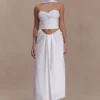 Falda midi drapeada de lino Talia – Blanca Falda midi drapeada de lino Talia – Blanca