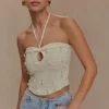 Top halter de punto con perlas Aletta – Marfil Top halter de punto con perlas Aletta – Marfil