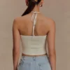 Top halter de punto con perlas Aletta – Marfil Top halter de punto con perlas Aletta – Marfil
