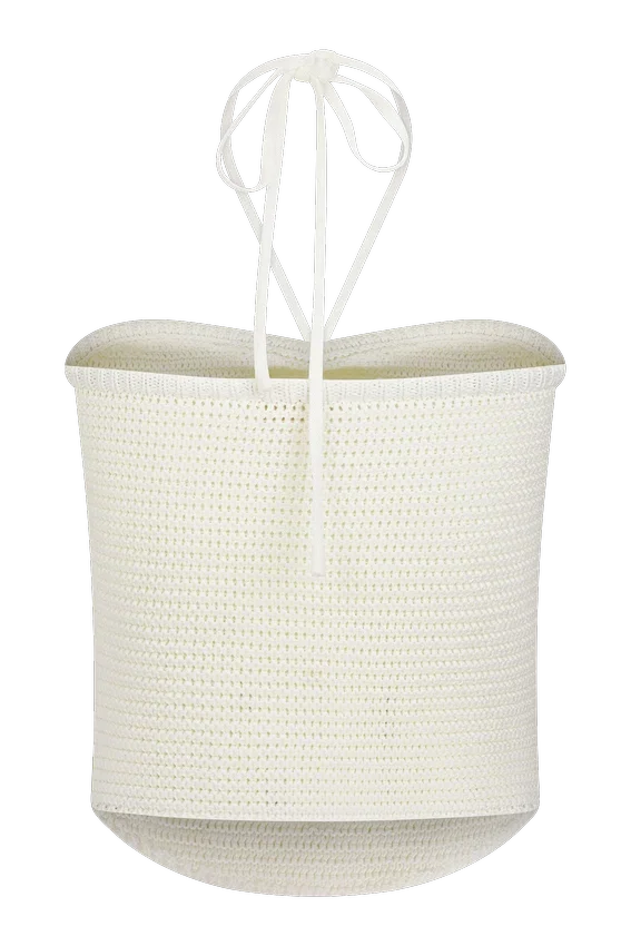 Top halter de punto con perlas Aletta – Marfil Top halter de punto con perlas Aletta – Marfil