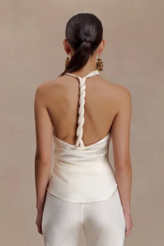 Top halter de satén Bianca – Marfil