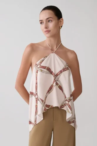 Top halter de satén drapeado Adelaide – Estampado de cadenas