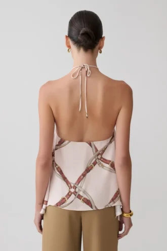 Top halter de satén drapeado Adelaide – Estampado de cadenas