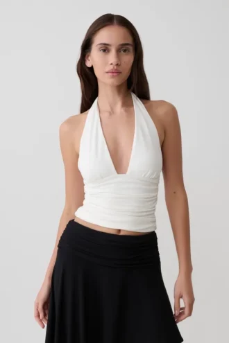 Top halter fruncido de modal Peregrine – Blanco