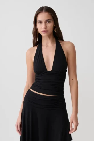 Top halter fruncido de modal Peregrine – Negro