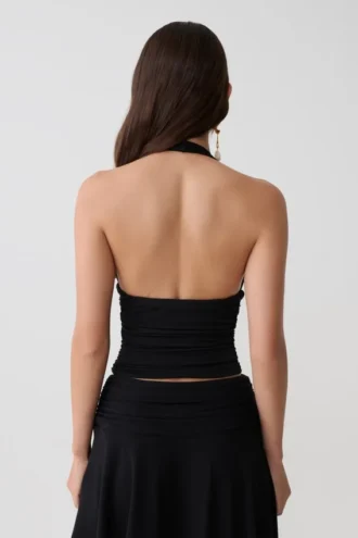Top halter fruncido de modal Peregrine – Negro