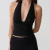 Top halter fruncido de modal Peregrine – Negro