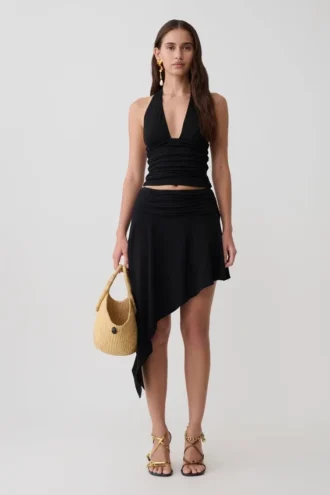 Falda midi tipo pañuelo de modal Talise – Negro