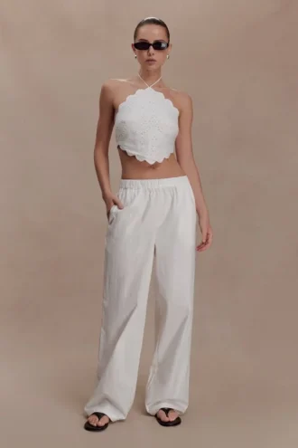 Top halter Kensley Broderie – Blanco