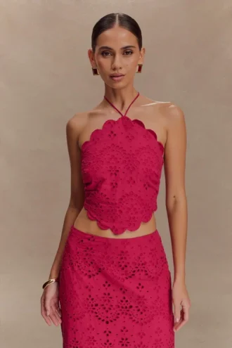 Top halter Kensley con bordado – Pitaya