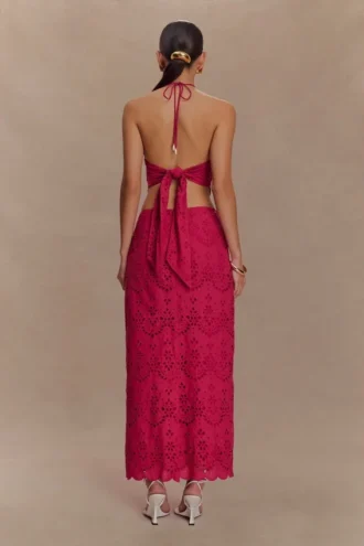 Falda midi Kensley Broderie – Dragonfruit