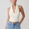 Top halter sin mangas con cuello Calla – Marfil