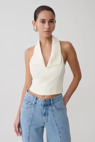 Top halter sin mangas con cuello Calla – Marfil