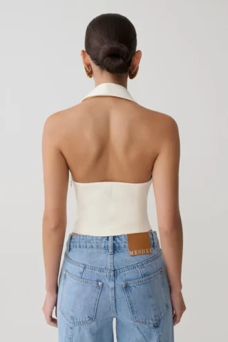 Top halter sin mangas con cuello Calla – Marfil