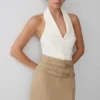 Falda con doble cinturón Marielle – Gris topo Falda con doble cinturón Marielle – Gris topo