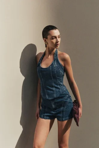 Top halter tipo corsé de Meadow Denim – Azul oscuro