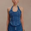 Top halter tipo corsé de Meadow Denim – Azul oscuro Top halter tipo corsé de Meadow Denim – Azul oscuro