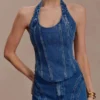 Top halter tipo corsé de Meadow Denim – Azul oscuro Top halter tipo corsé de Meadow Denim – Azul oscuro
