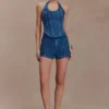 Top halter tipo corsé de Meadow Denim – Azul oscuro Top halter tipo corsé de Meadow Denim – Azul oscuro