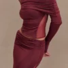 Top Judy Slinky y malla con hombros descubiertos – Vino Top Judy Slinky y malla con hombros descubiertos – Vino