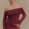 Top Judy Slinky y malla con hombros descubiertos – Vino Top Judy Slinky y malla con hombros descubiertos – Vino