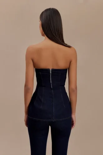Top largo de Denim sin tirantes Madelyn – Azul índigo Top largo de Denim sin tirantes Madelyn – Azul índigo