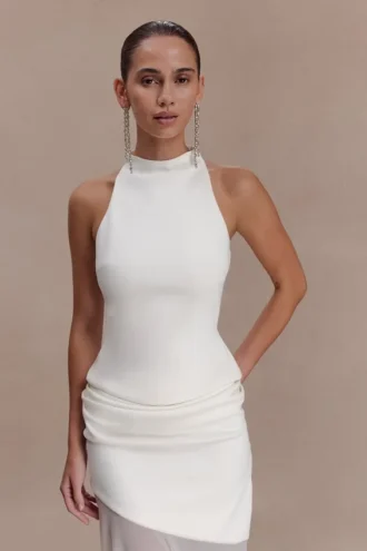 Top sin mangas Portia de scuba – Blanco