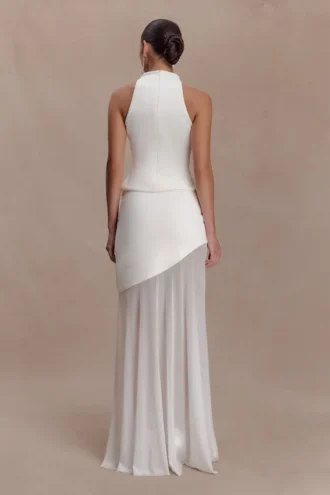 Falda maxi Portia de neopreno y malla – Blanca