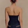 Top sin tirantes con pespuntes de Tully en Denim – Azul índigo