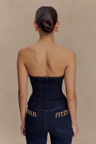 Top sin tirantes con pespuntes de Tully en Denim – Azul índigo