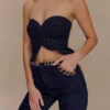 Top sin tirantes con pespuntes de Tully en Denim – Azul índigo