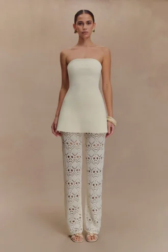 Pantalones de punto de ganchillo Trena – Marfil